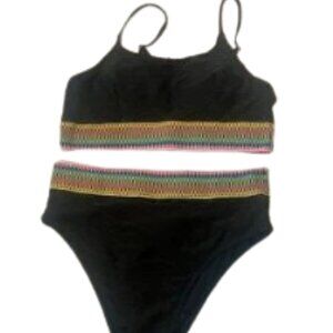 Cupshe Black Two-Piece Swimsuit with Colorful Stripes size M